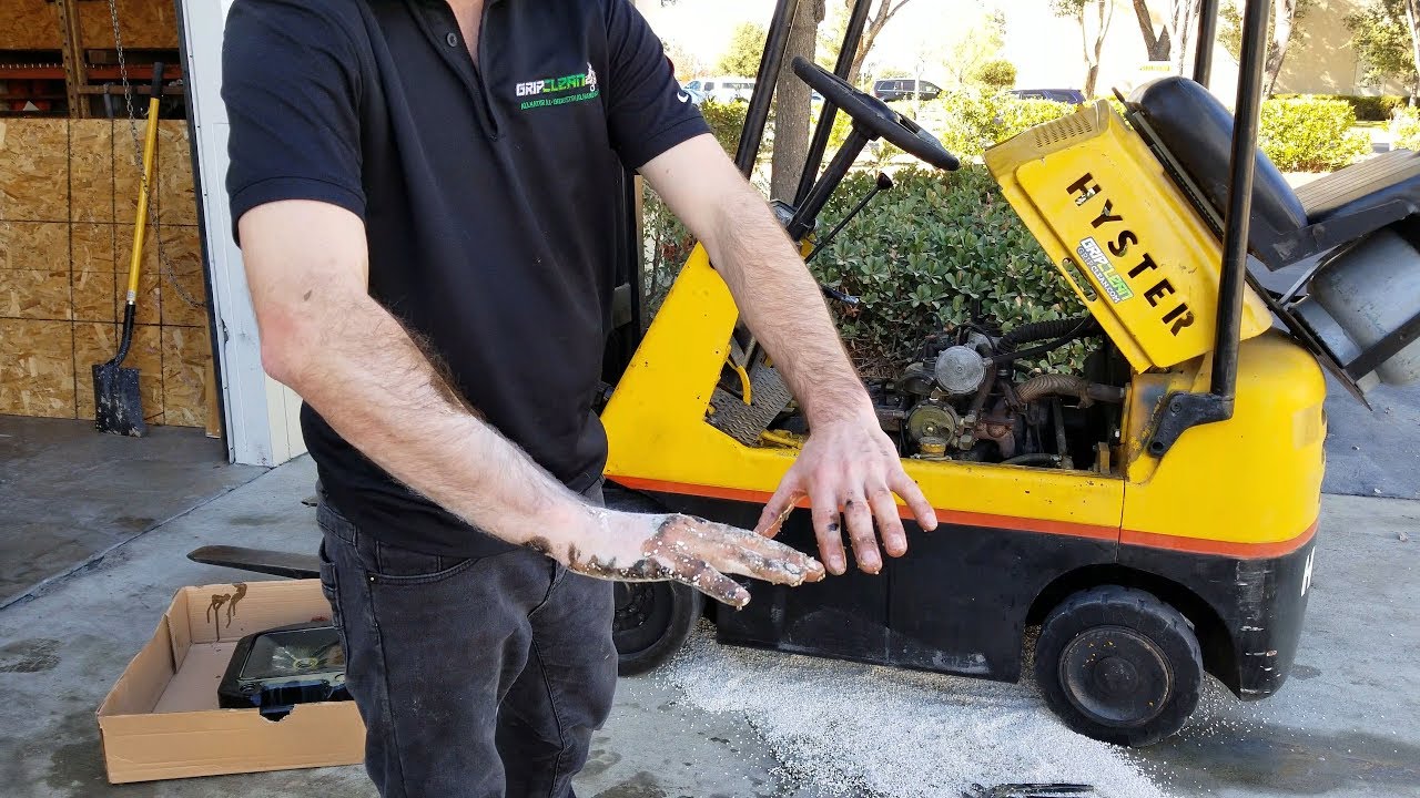 Forklift oil change and removing hydraulic fluid from hands Grip Clean