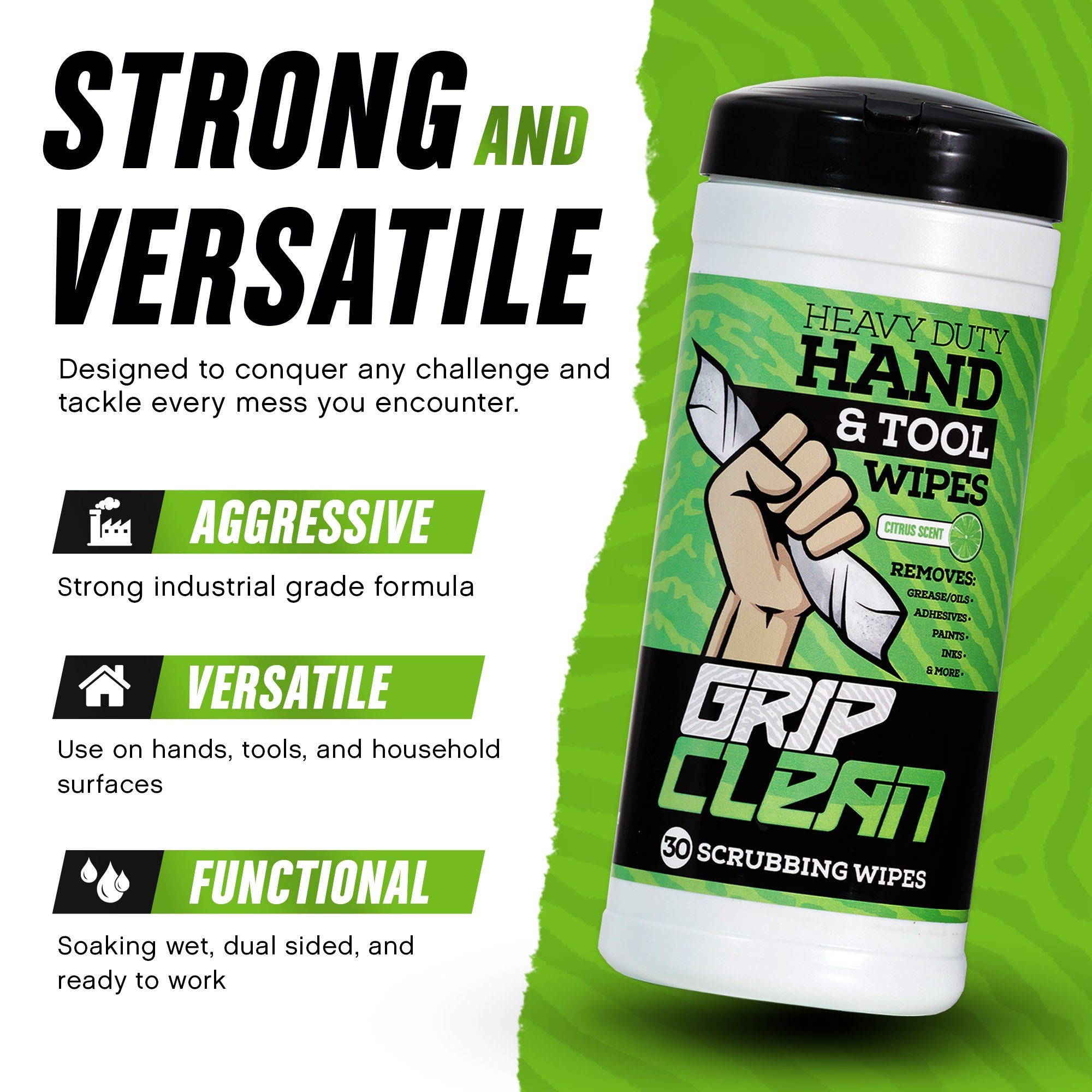 Grip Clean  Heavy Duty Hand Wipes & Tool Cleansing Wipes - Waterless Hand  Cleaner for Mechanics & Painters, Grease Wipes