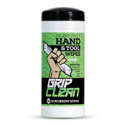 Container of Grip Clean heavy-duty hand and tool wipes on a white background